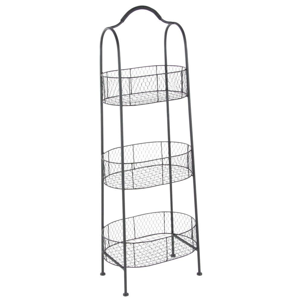 Maple and Jade 41" x 15" 3-Tier Basket Rack in Black, , large