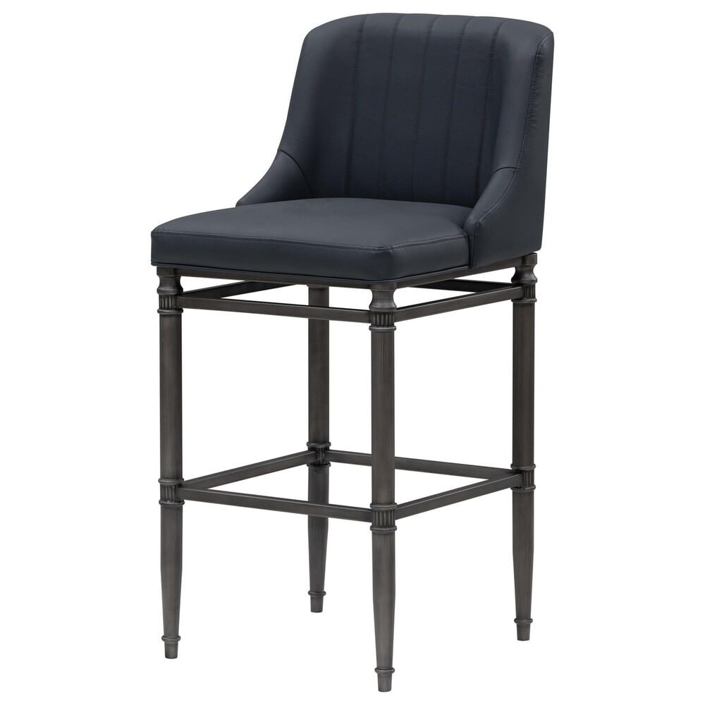 Armen Living Marvin Bar Height Stool with Night Life Blue Upholstery in Antique Pewter, , large