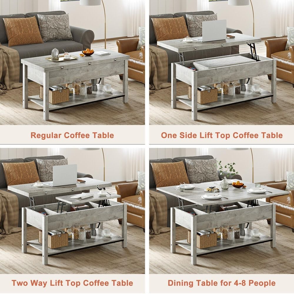HOMLUX Lift Top Coffee Table in Light Grey, , large