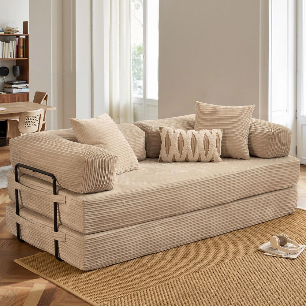 HOMLUX 80" Convertible Modular Sofa Bed in Beige, , large
