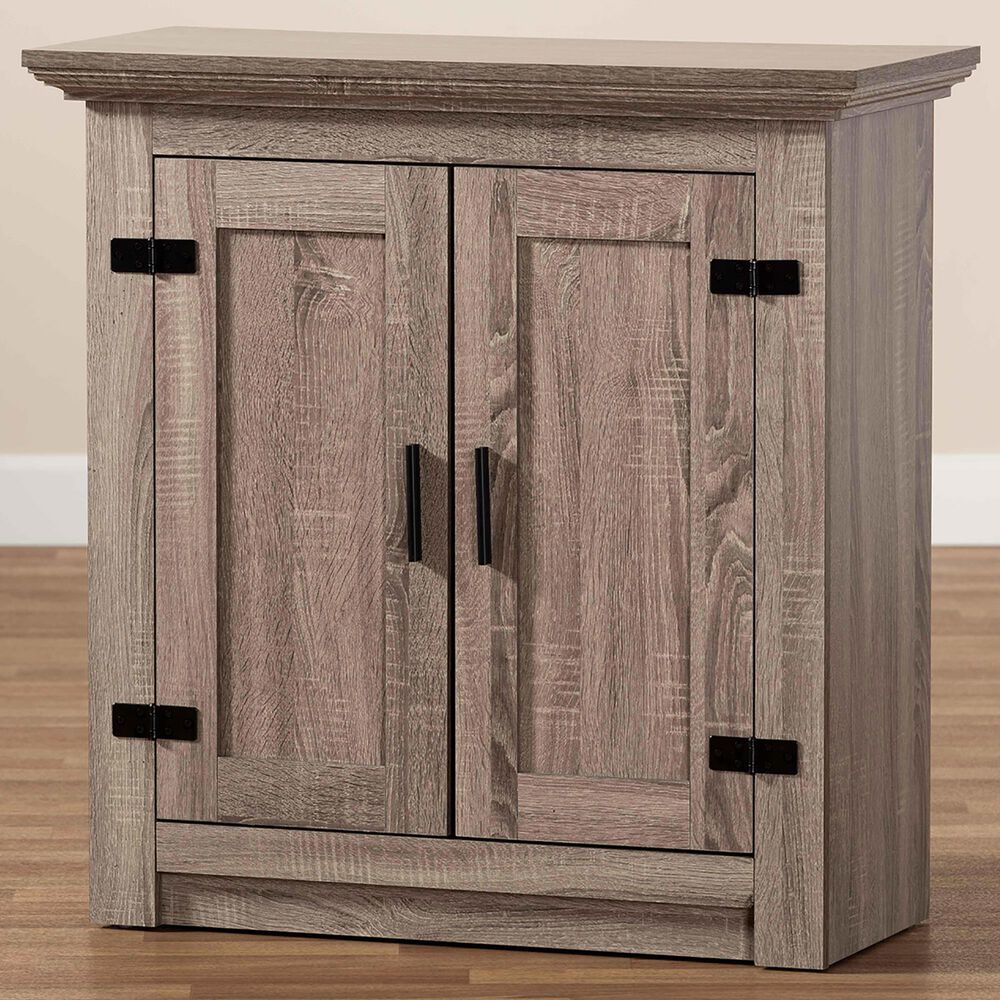 Baxton Studio Bruce 2-Door Shoe Storage Cabinet in Oak Brown, , large