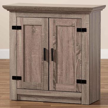 Baxton Studio Bruce 2-Door Shoe Storage Cabinet in Oak Brown, , large