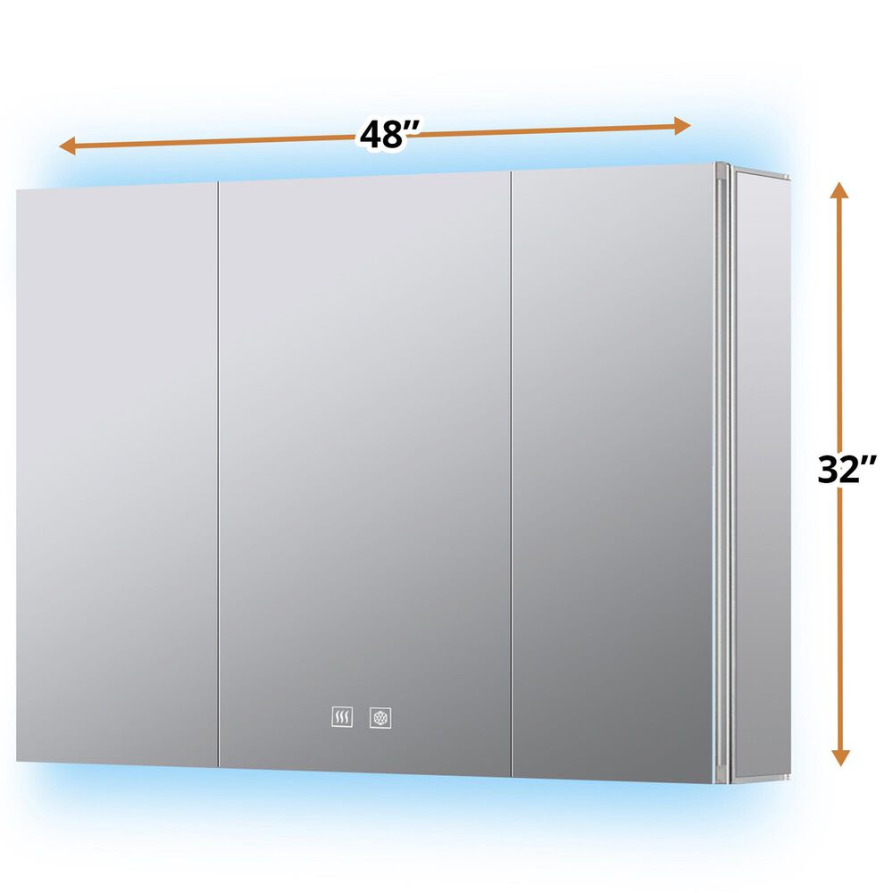 Lexora Home Corsica 48" x 32" LED Mirror Medicine Cabinet with Defogger in Aluminium, , large