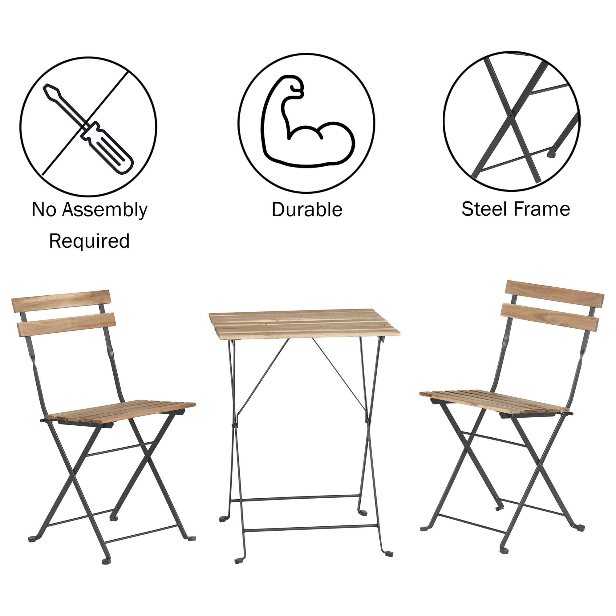 Timberlake 3-Piece Patio Folding Bistro Set in Brown and Black