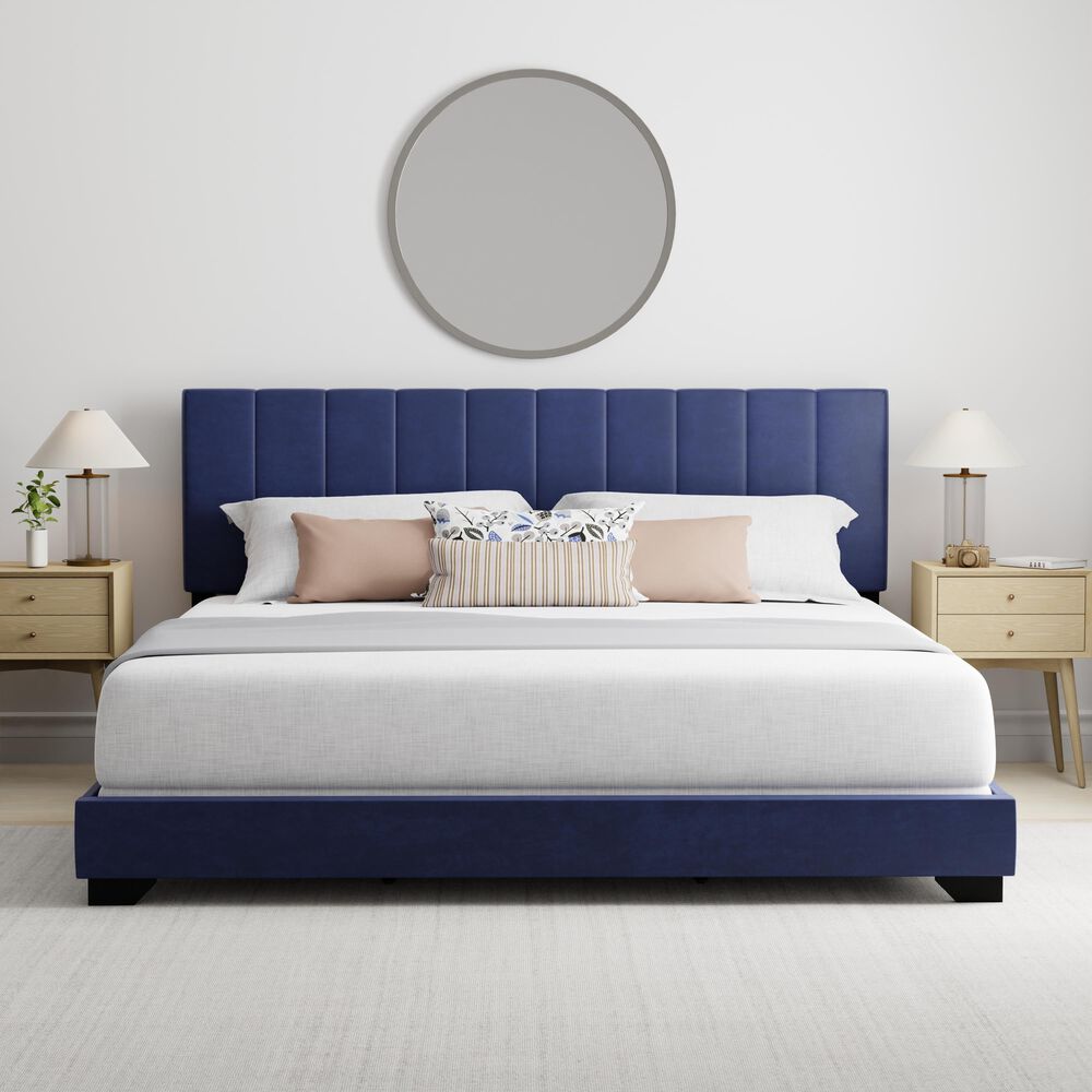 Richlands Furniture Reece King Upholstered Panel Bed in Sapphire Blue, , large