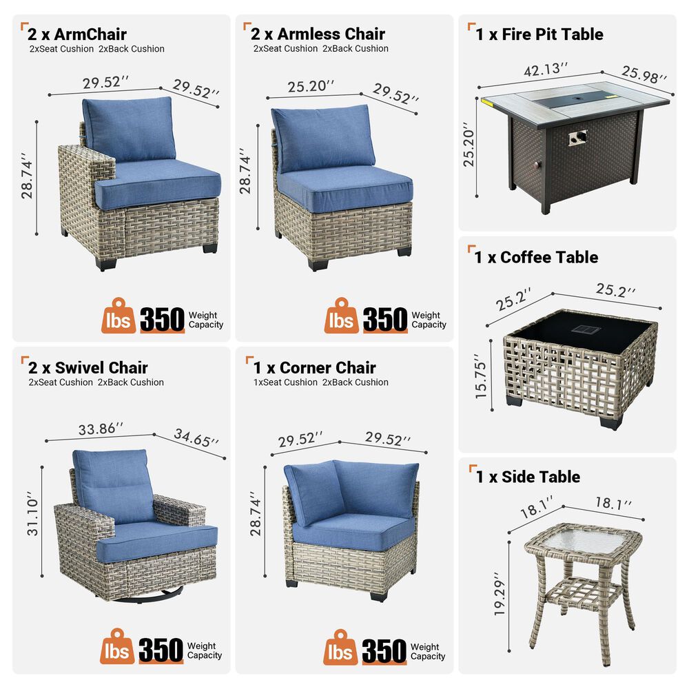 HOMLUX 10-Piece Modular Patio Conversation Set in Denim Blue, , large