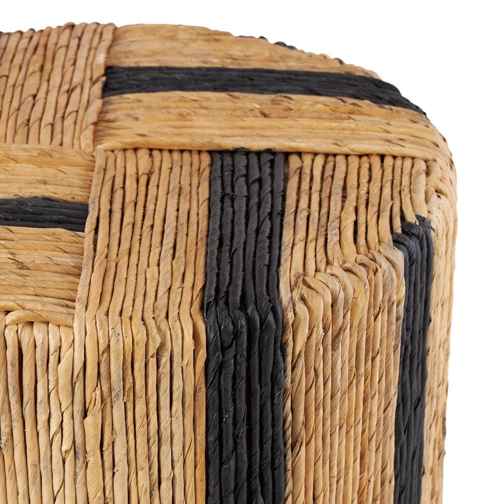 Maple and Jade Banana Leaf Drum Linear Wrapped End Table in Brown and Navy Blue, , large
