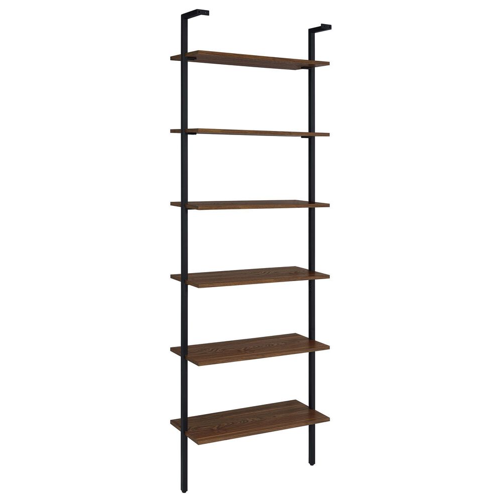 Coaster Owens 6-Shelf Wall Bookcase in Walnut and Black, , large