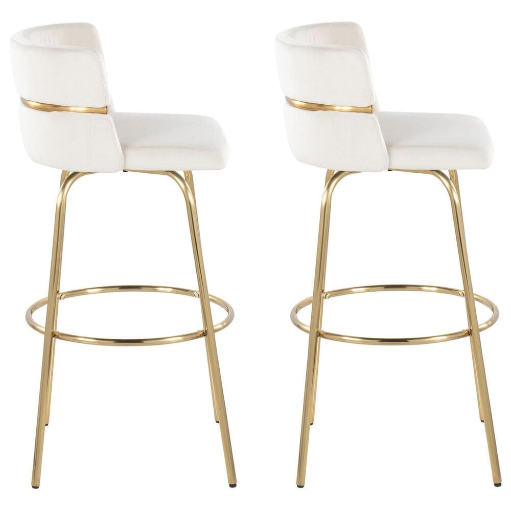 LumiSource Cinch 30" Swivel Barstool with Cream Upholstery in Gold (Set of 2), , large