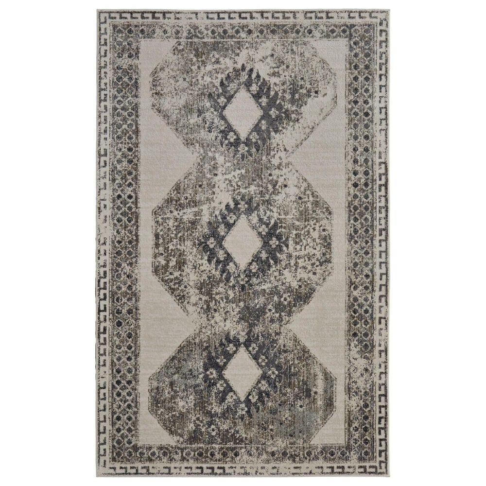 Feizy Kano 8"9" Round Ivory and Charcoal Area Rug, , large