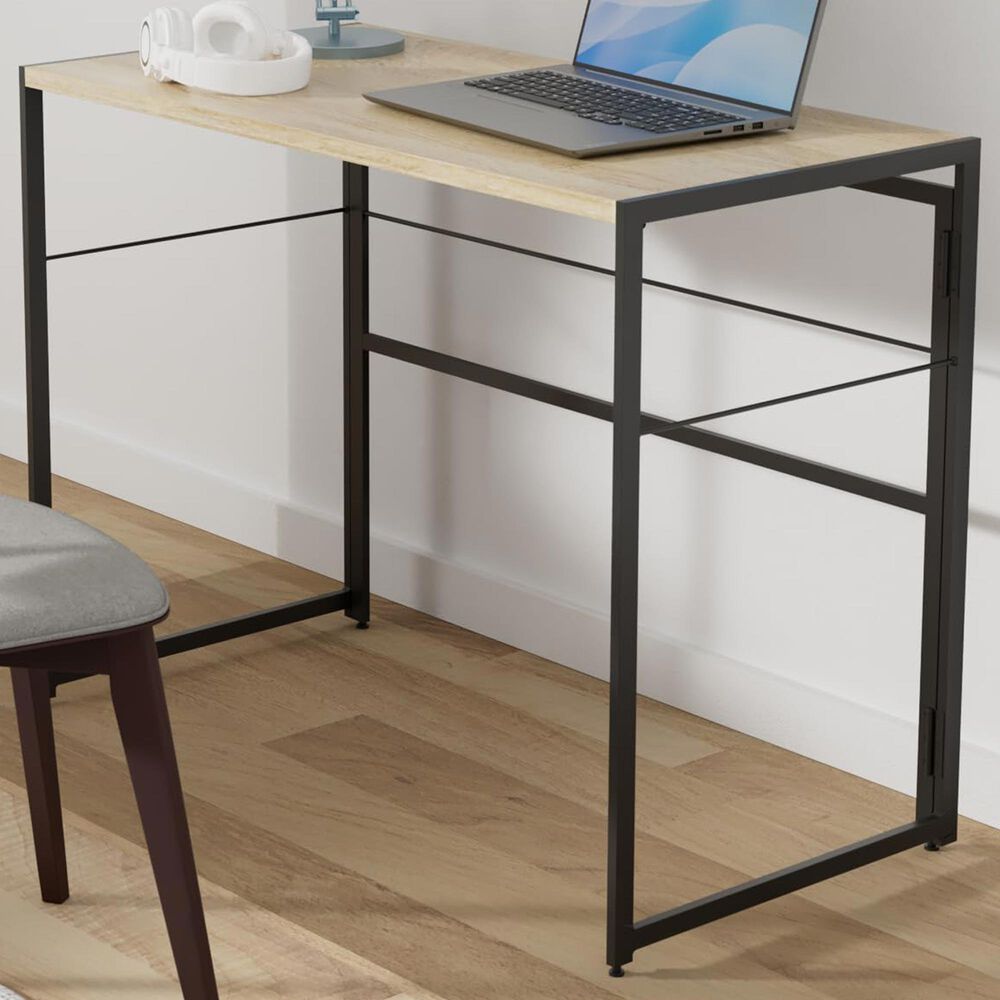 HOMLUX Riau 39" Folding Computer Desk in Sonoma Oak and Black, , large