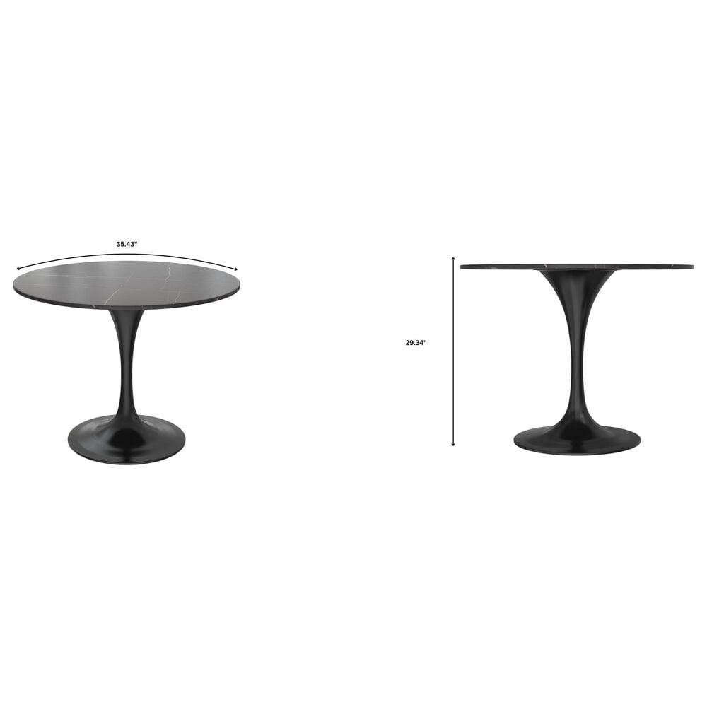 Leisuremod LeisureMod Verve Collection 36 Round Dining Table, Black Base with Sintered Stone Grey Top, , large