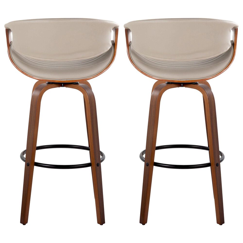 LumiSource Symphony 30" Swivel Barstool with Pewter Grey Upholstery in Walnut and Black (Set of 2), , large