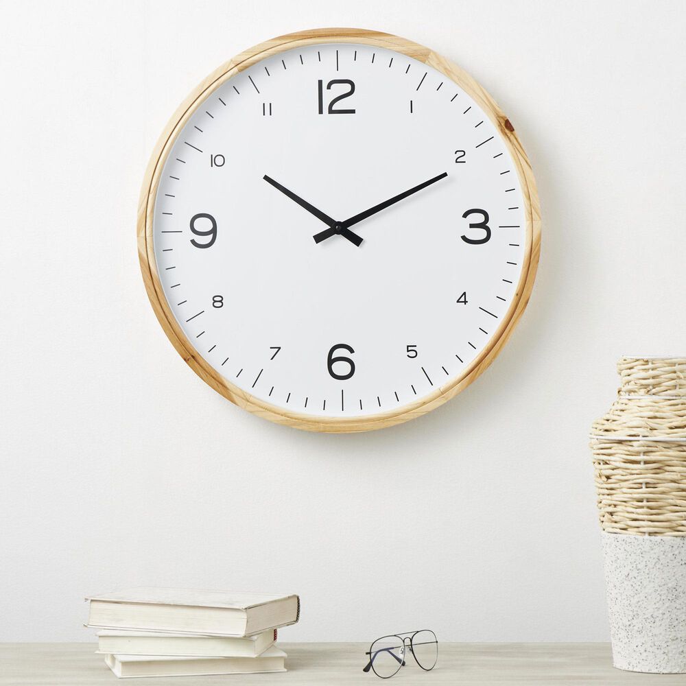Maple and Jade Decorative Wall Clock with White Backing in Light Brown, , large