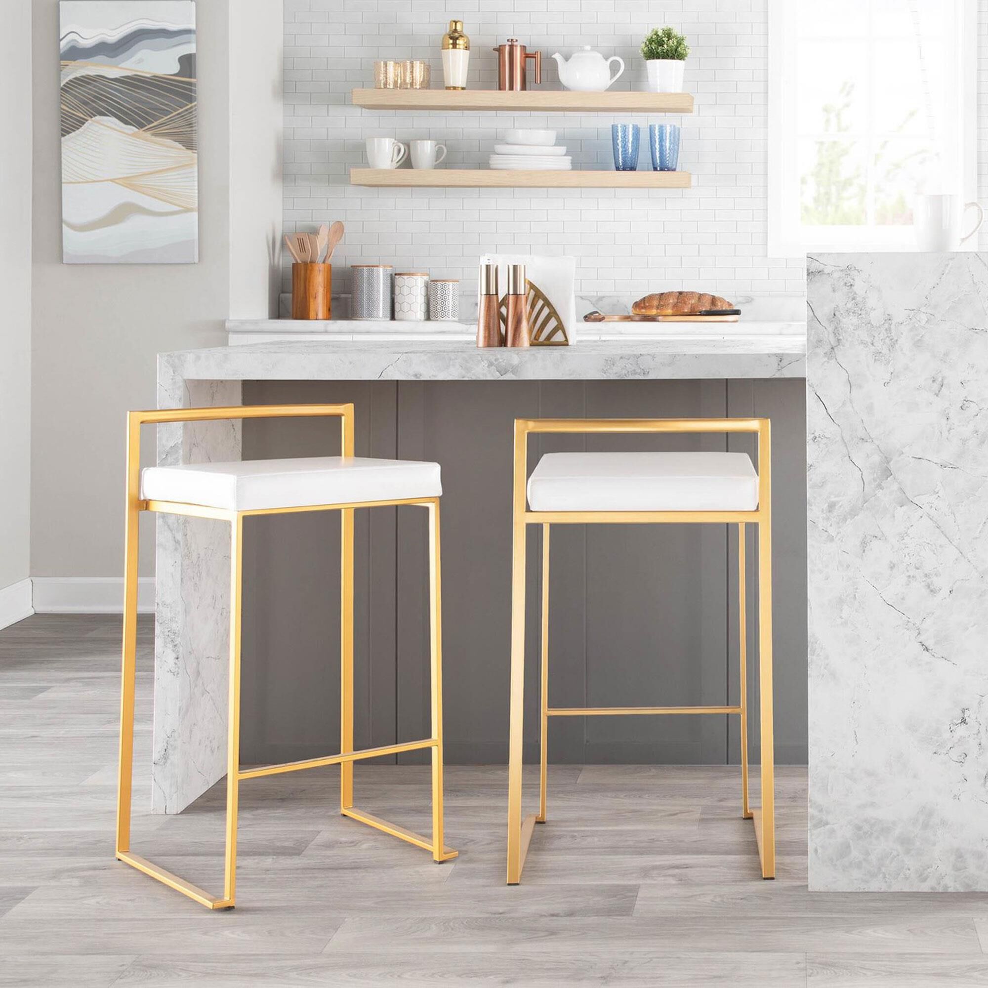 Lumisource Fuji High Back Counter Stool with White Faux Leather
