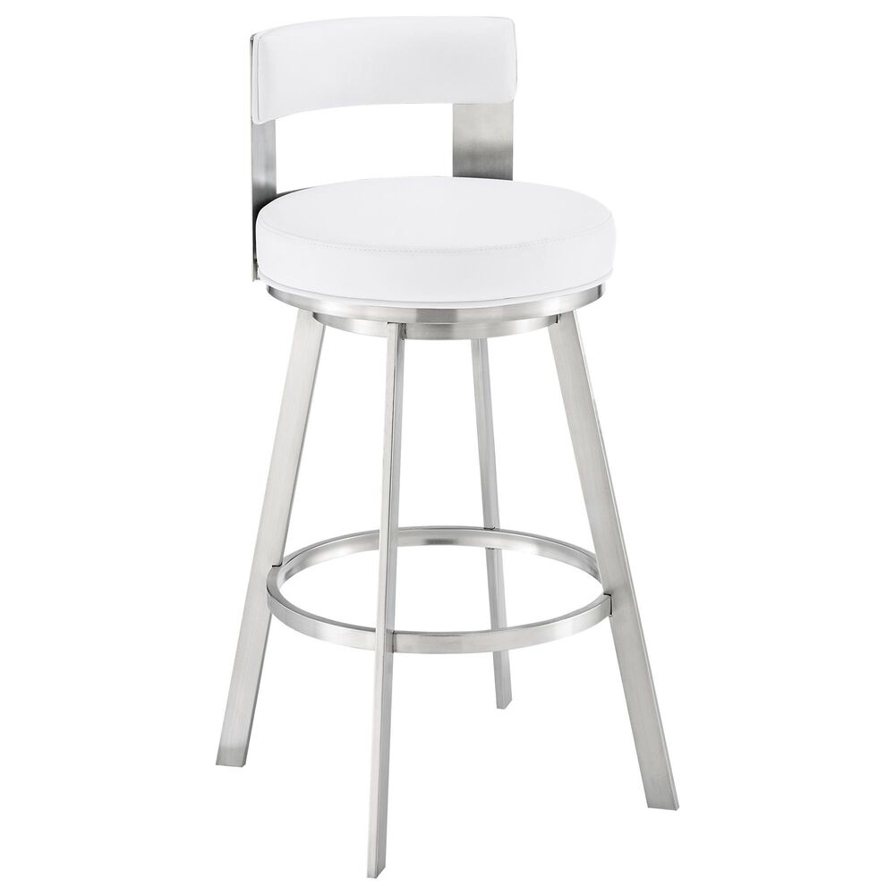 Blue River Flynn 26" Swivel Counter Stool with White Cushion in Brushed Stainless Steel, , large