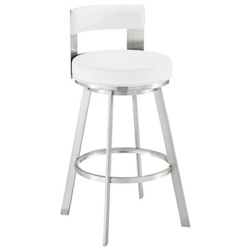 Blue River Flynn 26" Swivel Counter Stool with White Cushion in Brushed Stainless Steel, , large