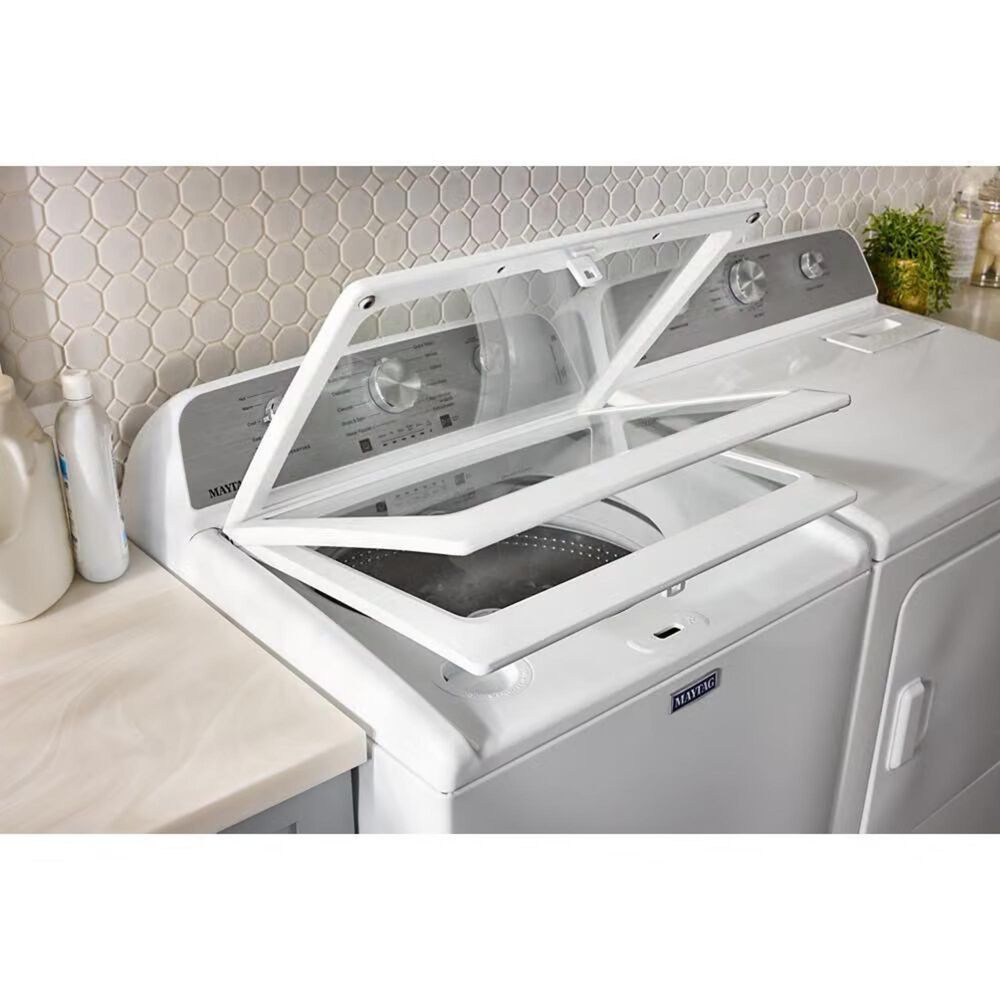 Maytag 4.7 Cu. Ft. Top Load Agitator Washer and 7.0 Cu. Ft. Top Load Electric Wrinkle Prevent Dryer in White, , large