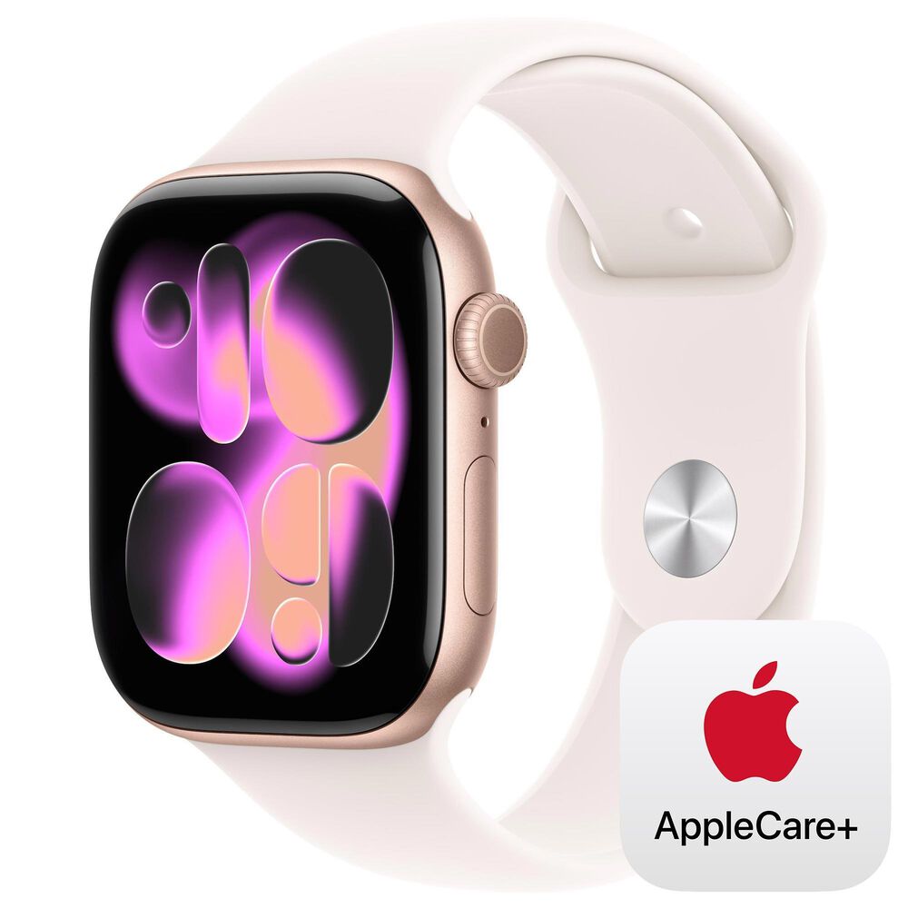 Apple Watch Series 11 (GPS+Cellular) 46mm Aluminum Case with Light Blush Sport Band - S/M in Rose Gold and 2-Year AppleCare+, , large