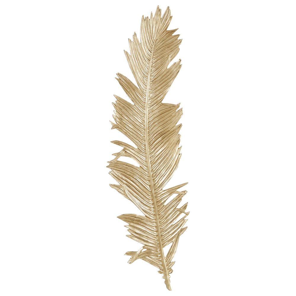 Maple and Jade 47" x 14" x 2" Polystone Bird Large Feather Wall Decor in Gold, , large