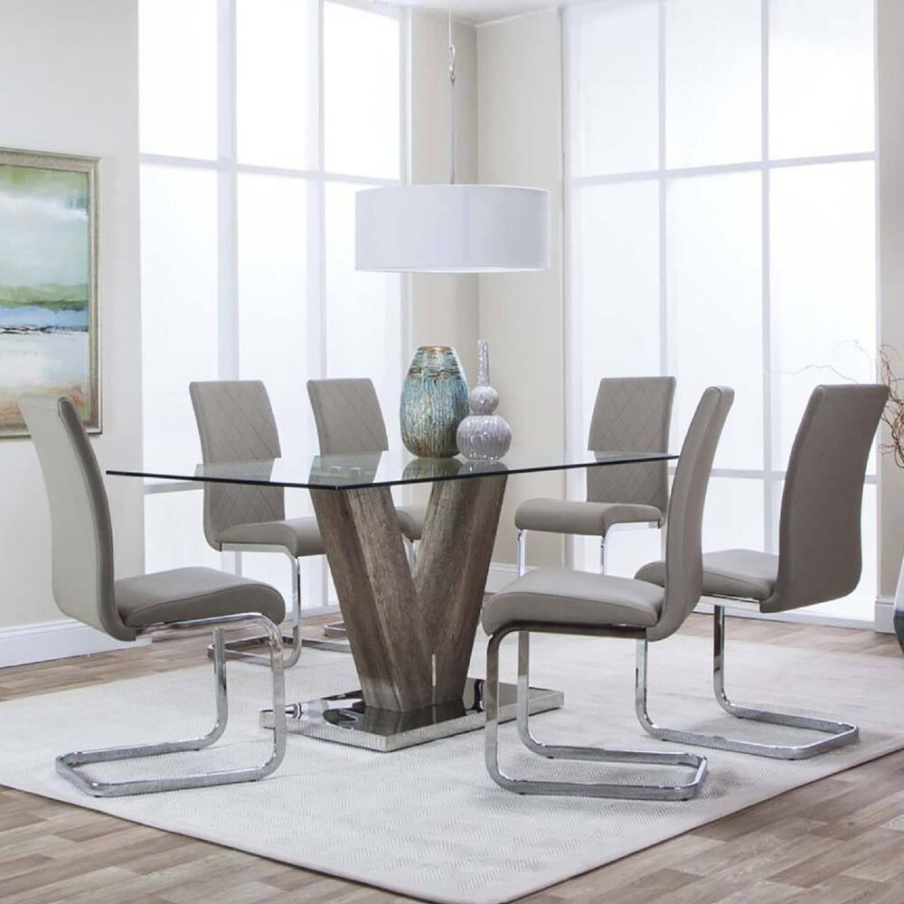 Penny Lane Veneto 7-Piece Rectangular Dining Set in Stainless Steel and Brown, , large