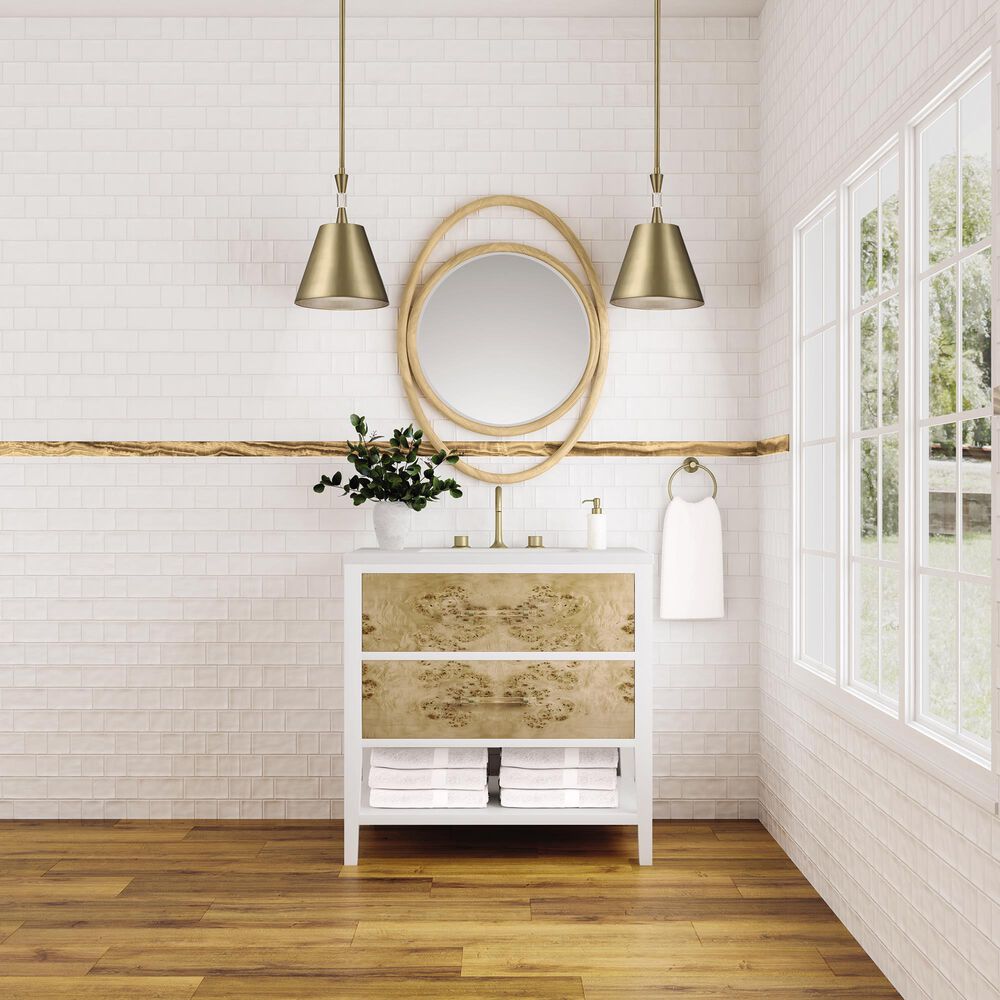 James Martin Vanities Olena 36&quot; Single Vanity in Light Mappa Burl and Polished White with 3 cm White Zeus Quartz Top, , large