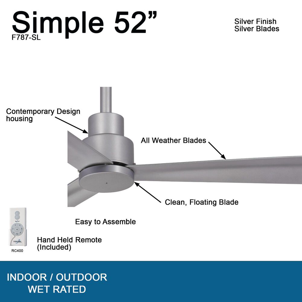 Minka-Aire Simple 52" Indoor/Outdoor Ceiling Fan in Silver, , large