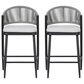 Hearth and Haven 26" Outdoor Counter Stool with Matte Black Frame in Light Gray (Set of 2), , large