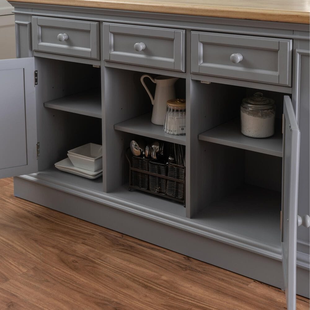 Linon Home Decor Posie Kitchen Island with 2 Stools in Grey, Natural and Black, , large