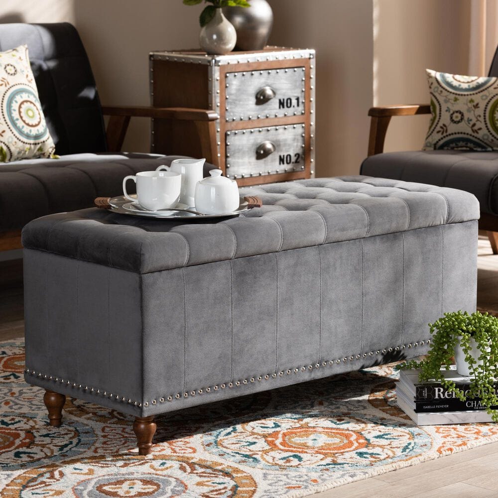 Baxton Studio Kaylee Storage Ottoman Bench in Grey, , large
