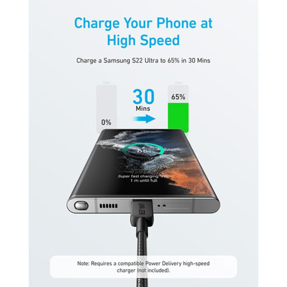 Anker 6&#39; Braided USB-C to USB-C Cable in Black, , large