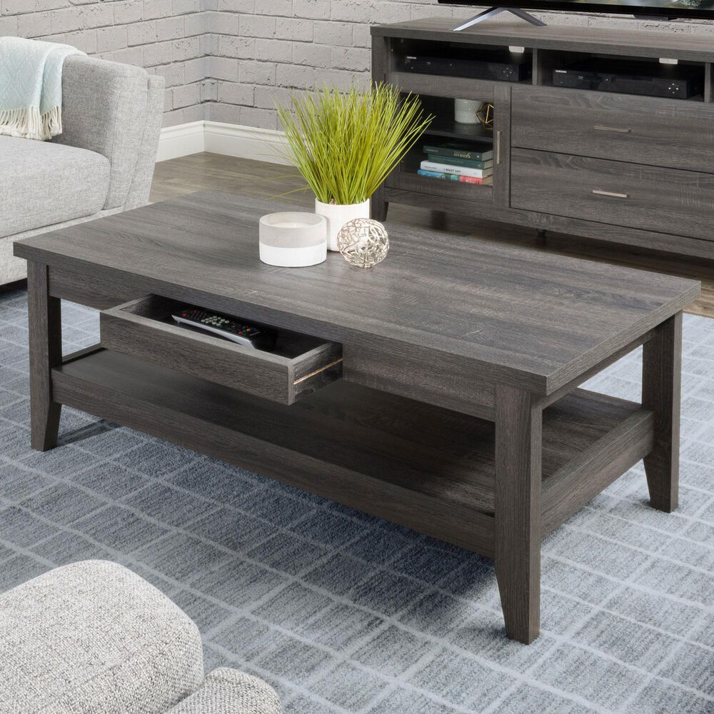 CorLiving Hollywood Coffee Table with Drawers in Dark Grey, , large