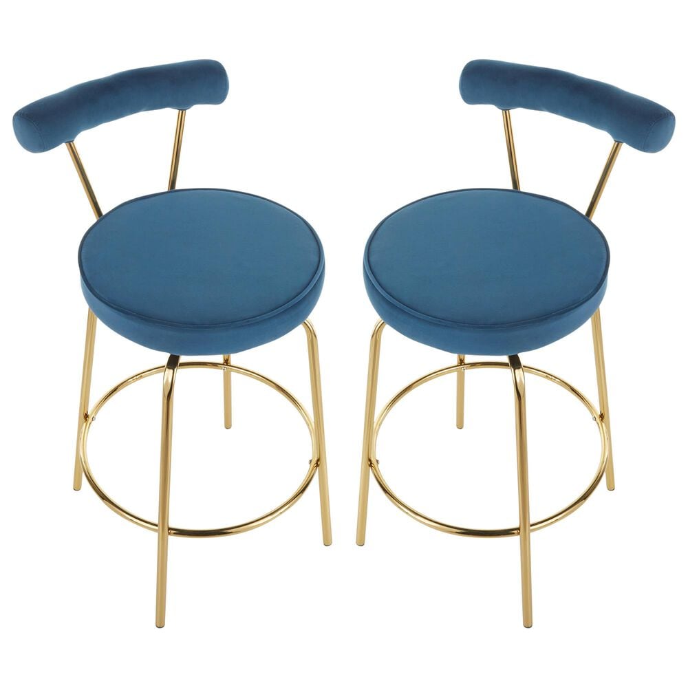 Lumisource Rhonda Counter Stool in Blue/Gold &#40;Set of 2&#41;, , large