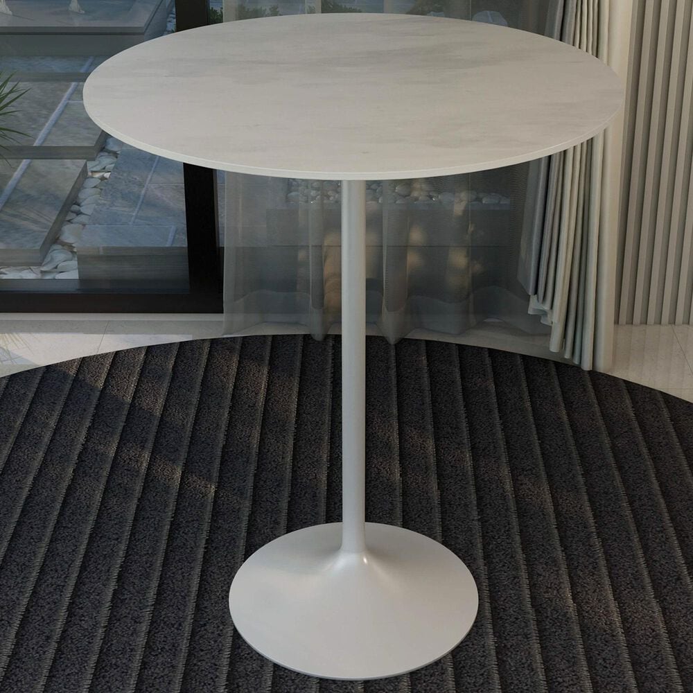 Leisuremod Verve 36&quot; Round Bar Height Dining Table with Sintered Stone Top in White - Table Only, , large