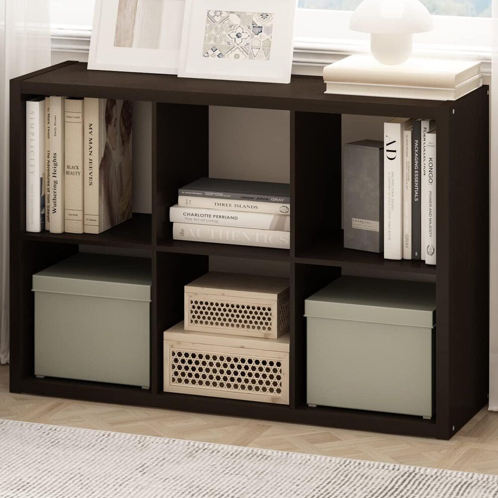 HOMLUX 6-Cube Reversible Open Back Bookshelf in Dark Oak, , large
