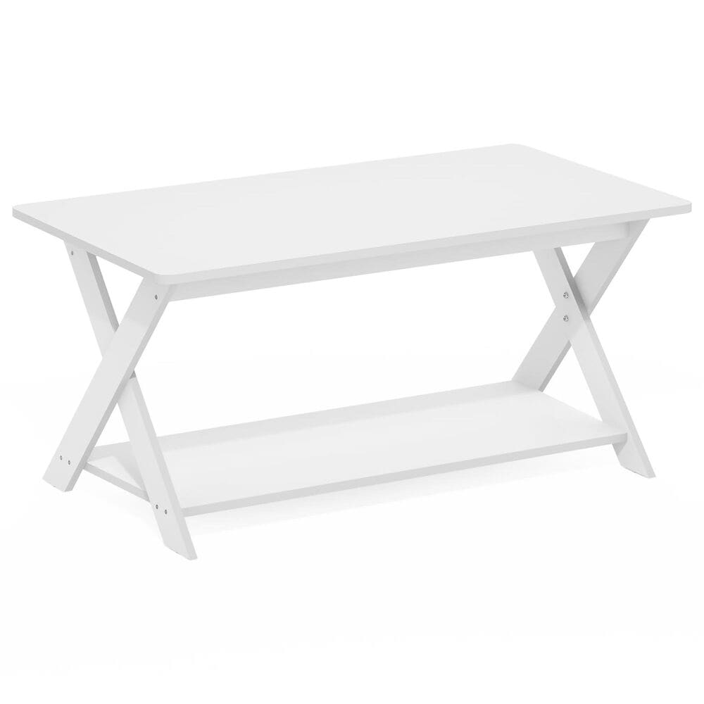 HOMLUX 1-Tier Simplistic Criss-Crossed Coffee Table in White, , large