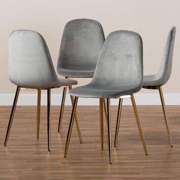Baxton Studio Elyse Dining Chair in Grey/Gold (Set of 4), , large