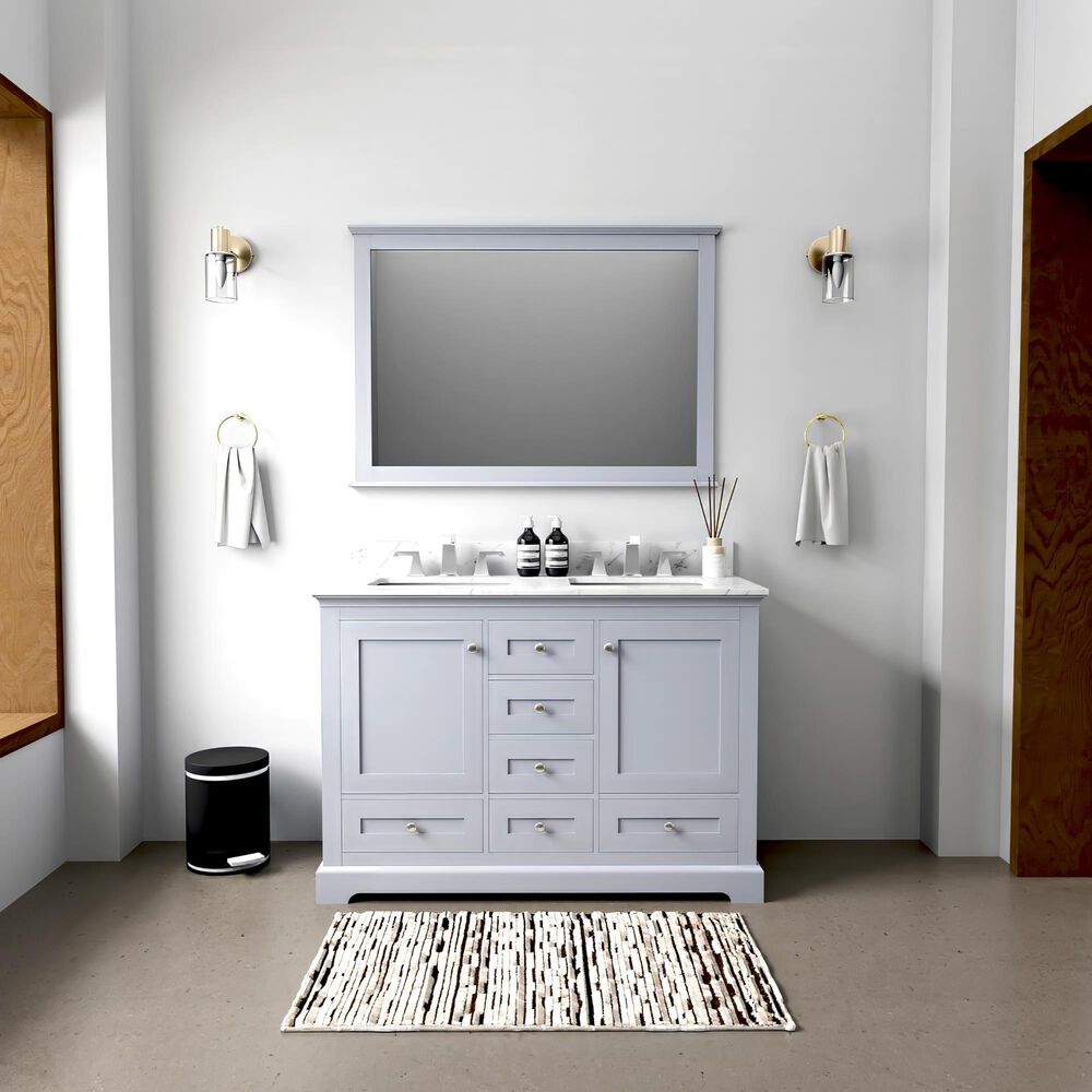 Lexora Home Dukes 48&quot; Double Bathroom Vanity in Dark Grey with 2 cm White Carrara Marble Top and Rectangular Sinks, , large