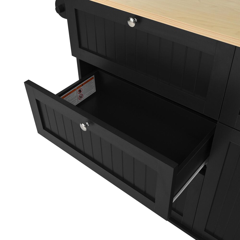 HOMLUX Farmhouse Kitchen Island with Drop Leaf and 2 Stools in Black, Natural and Rustic Brown, , large