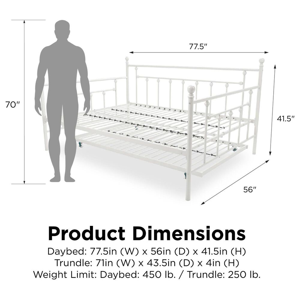 DHP Mia Full Daybed with Trundle in White, , large
