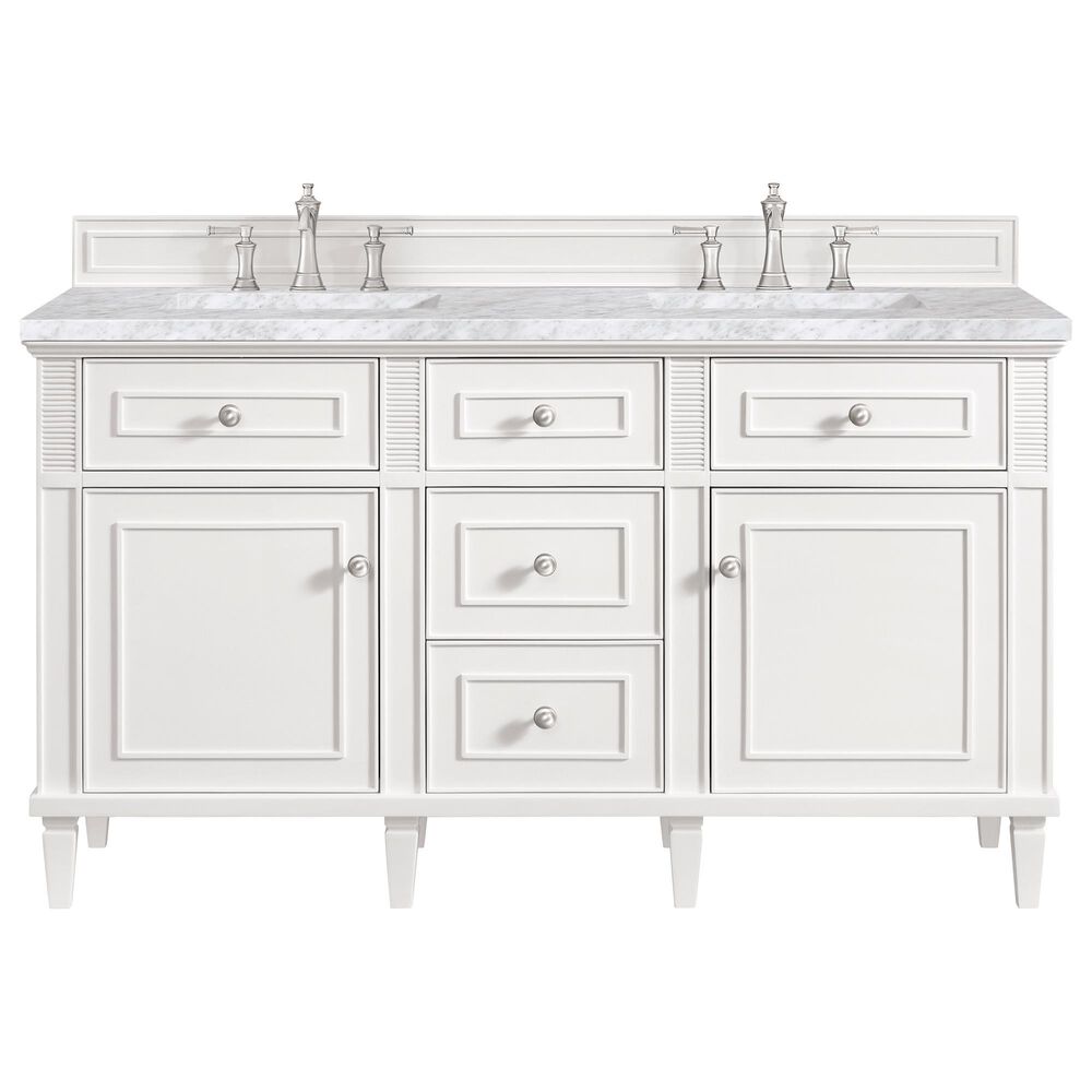 James Martin Vanities Lorelai 60&quot; Double Vanity in Bright White with 3 cm Carrara White Marble Top, , large