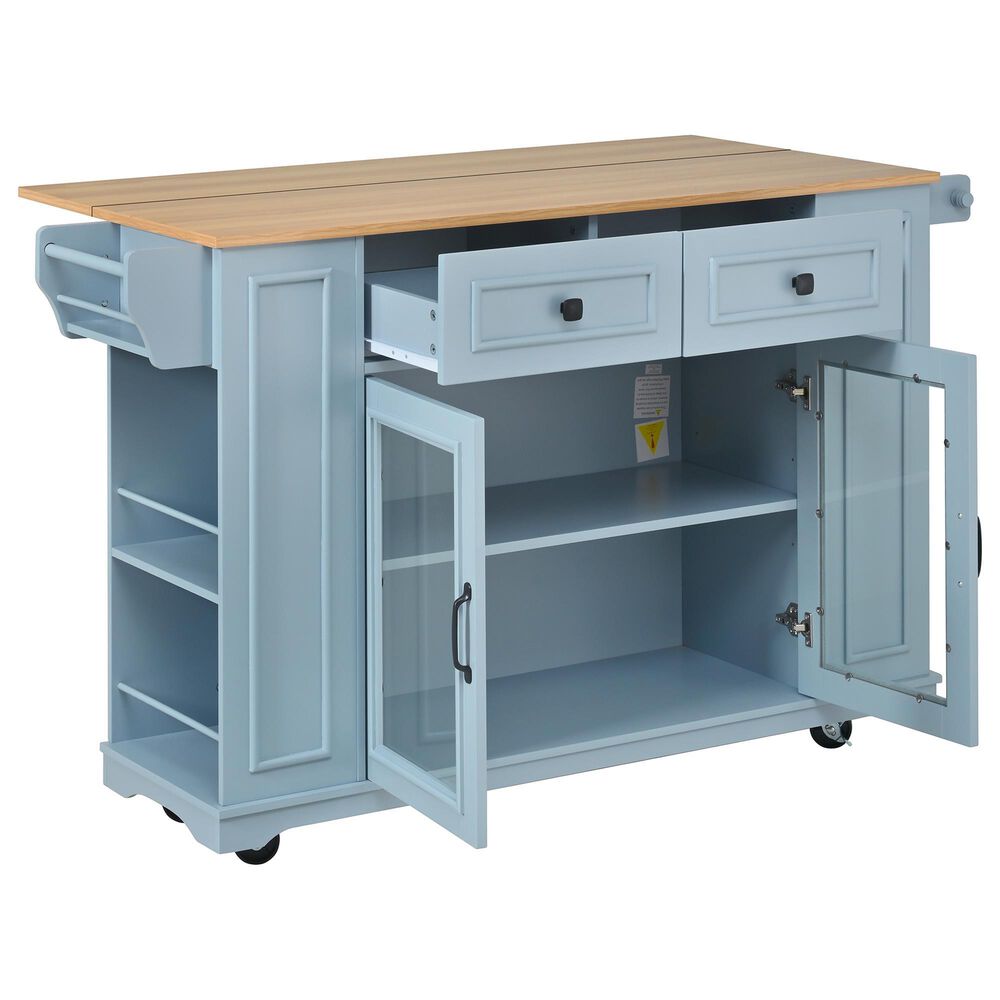 HOMLUX 54" Mobile Kitchen Island with Glass Door Storage in Grey and Blue, , large