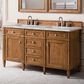 James Martin Vanities Brittany 60" Double Bathroom Vanity in Saddle Brown with 3 cm Eternal Jasmine Pearl Silestone Top, Rectangular Sinks and FreePower Wireless Charger, , large