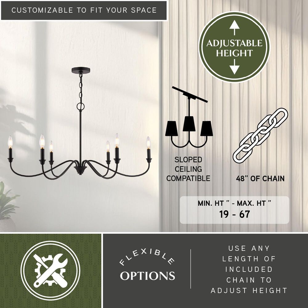Vaxcel Annabelle 36" 6-Light Chandelier in Matte Black, , large