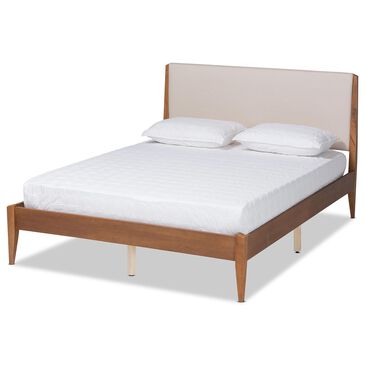 Baxton Studio Lenora Full Platform Bed with Beige Upholstered in Walnut Brown, , large