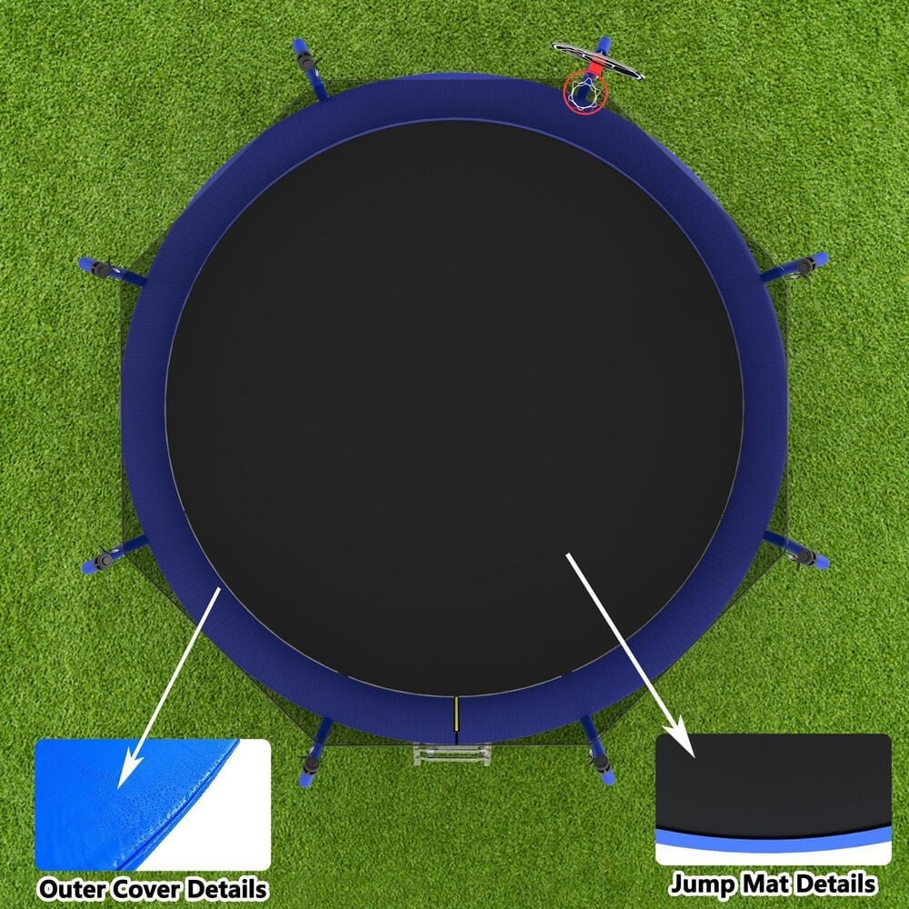 HOMLUX 14' Outdoor Trampoline with Basketball Hoop in Blue, , large