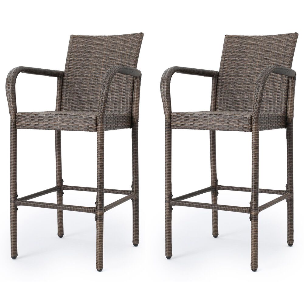 Hearth and Haven Littleton Outdoor Bar Stool in Brown and Mocha &#40;Set of 2&#41;, , large