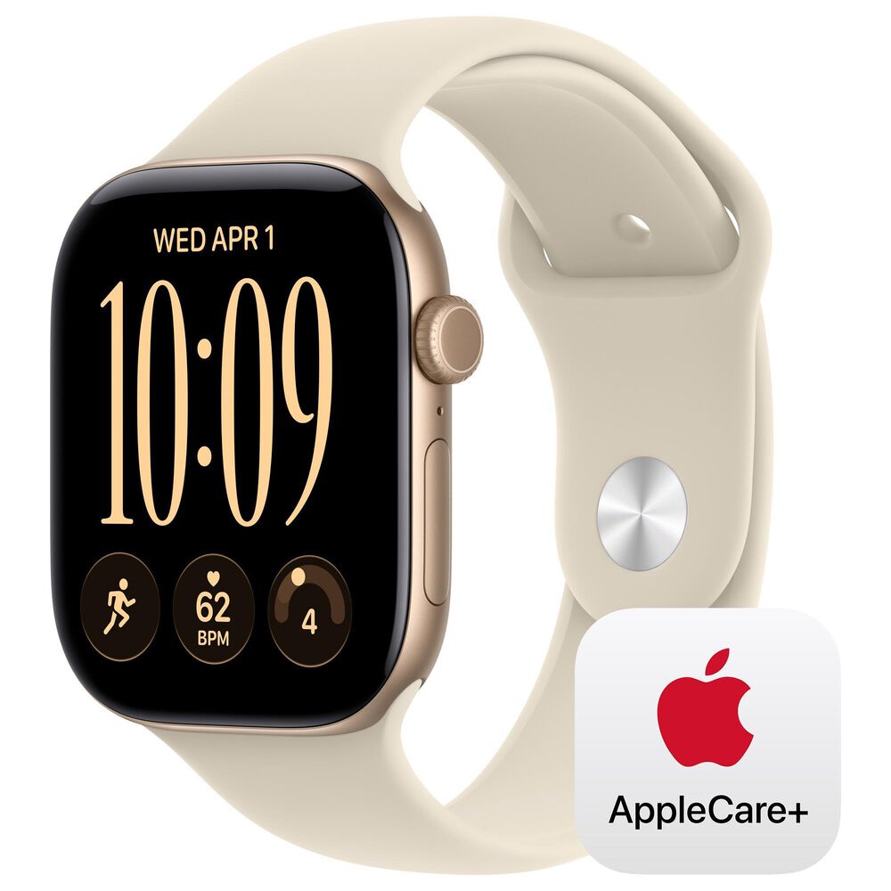 Apple Watch Series 12 (GPS) 46mm Light Gold Aluminum Case with Sand Sport Band - M/L and 2-Year AppleCare+, , large