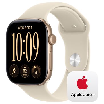 Apple Watch Series 12 (GPS) 46mm Light Gold Aluminum Case with Sand Sport Band - M/L and 2-Year AppleCare+, , large