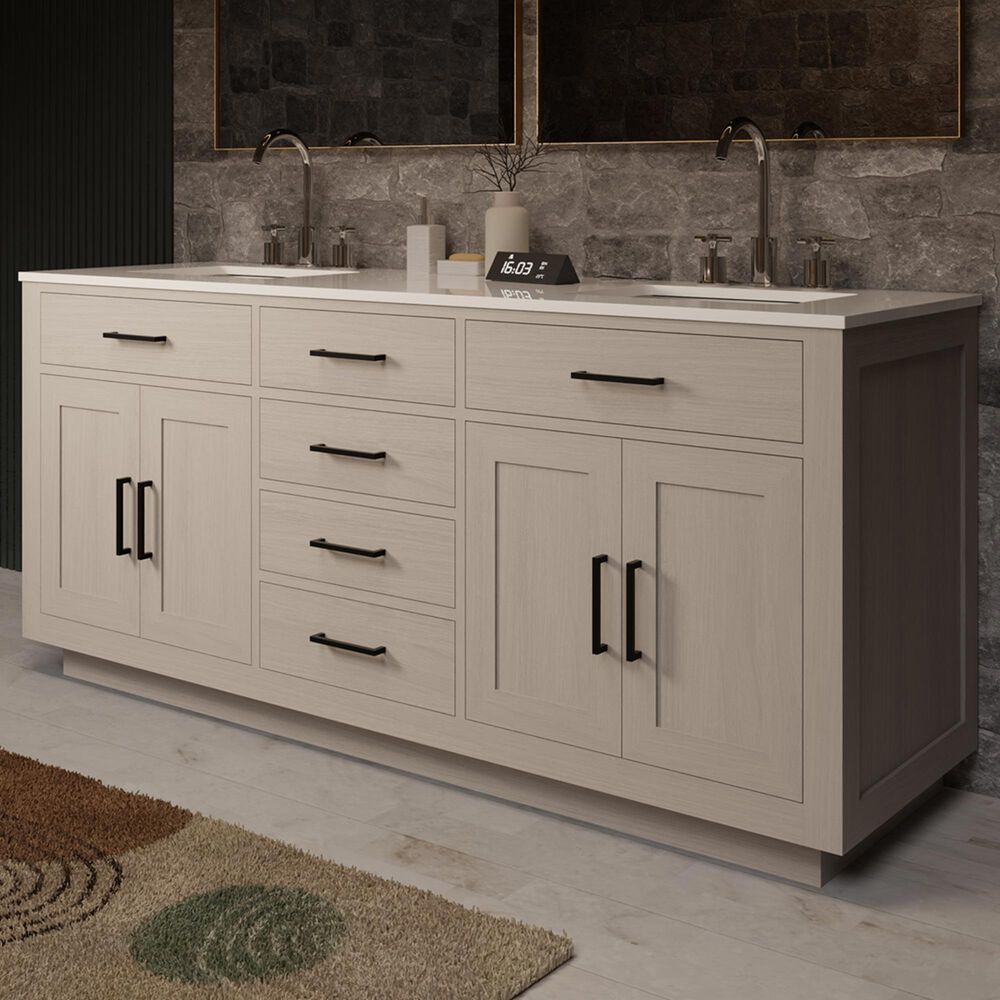Lexora Home Abbey 72&quot; Double Bathroom Vanity in White Oak with 2 cm White Cultured Marble Top and Rectangular Sinks, , large